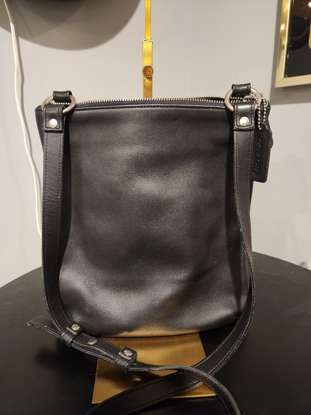 Coach Black Leather Crossbody Bucket Bag
